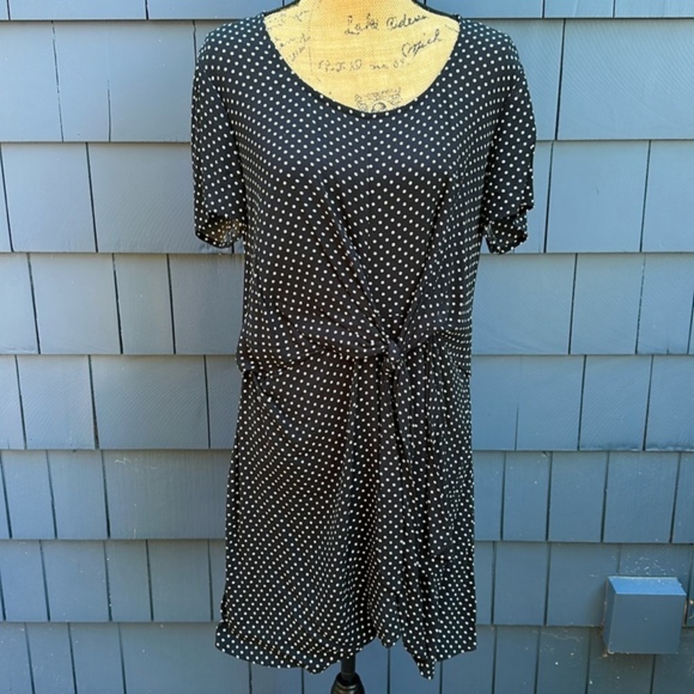 🖤🤍🖤Three Dots polka dot dress large zip back pinup or 20’s